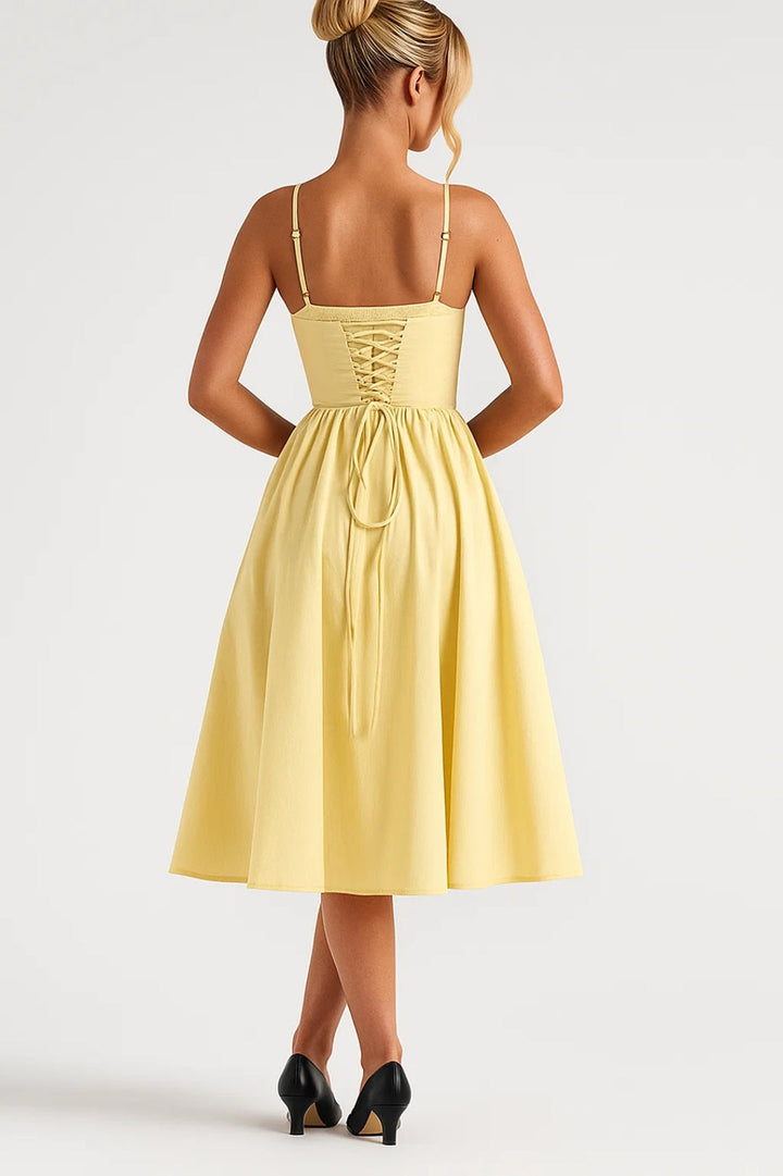 Midi Jurk Dames - Corset Lijfje met Wijde Geplooide Rok | Elegant