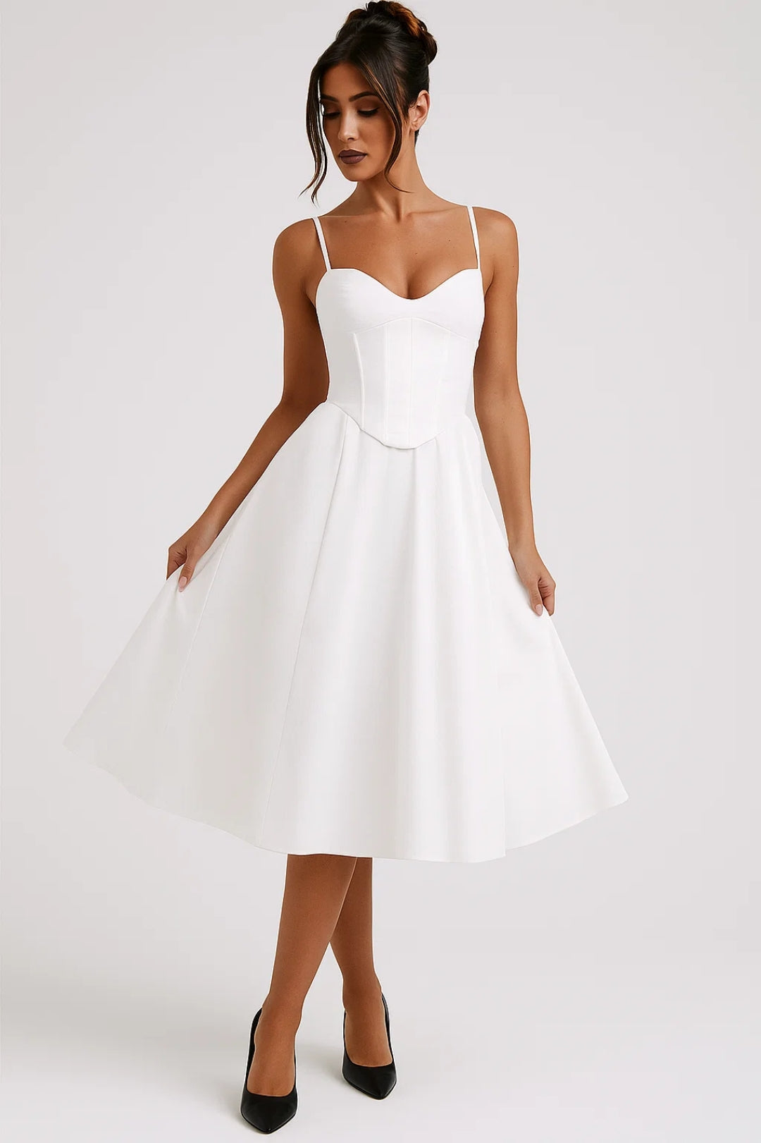 Midi Jurk Dames - Corset Lijfje met Wijde Geplooide Rok | Elegant