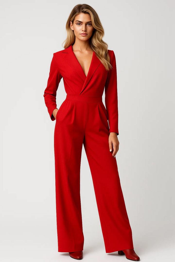 Jumpsuit Dames - Wijde Pijpen met V-hals en Revers | Elegant