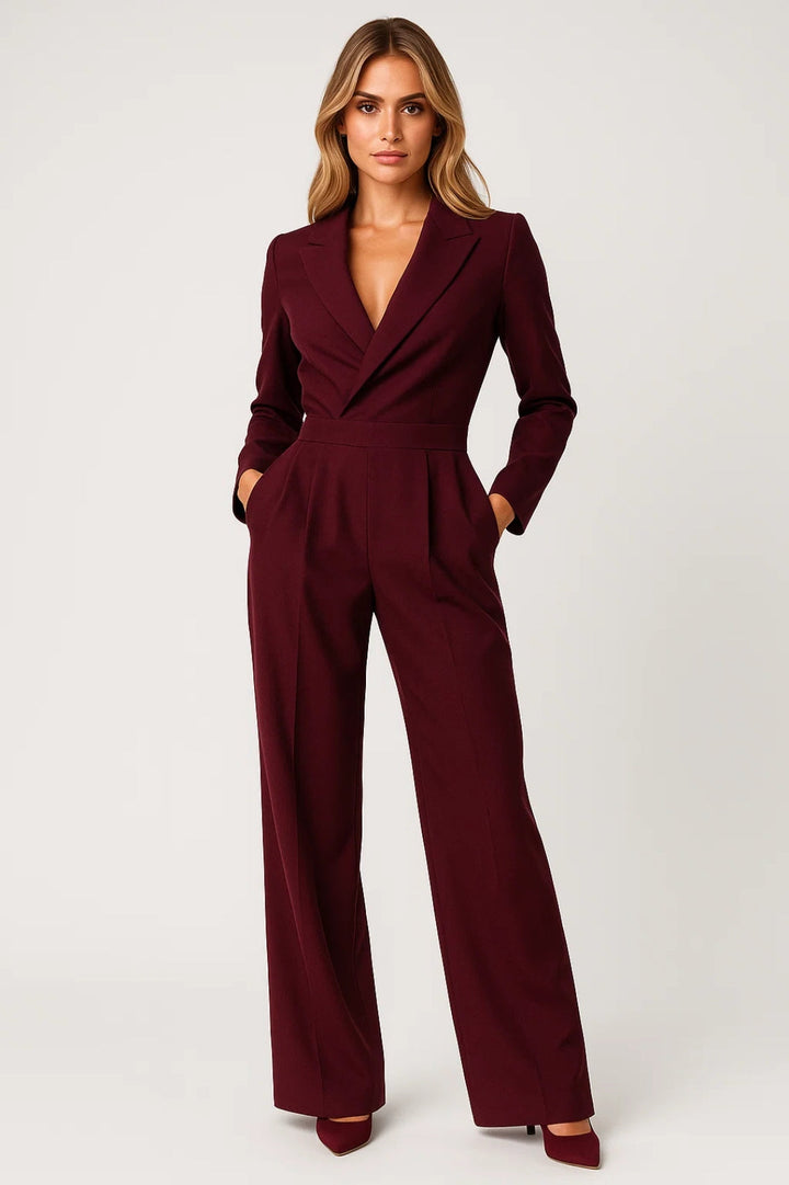 Jumpsuit Dames - Wijde Pijpen met V-hals en Revers | Elegant