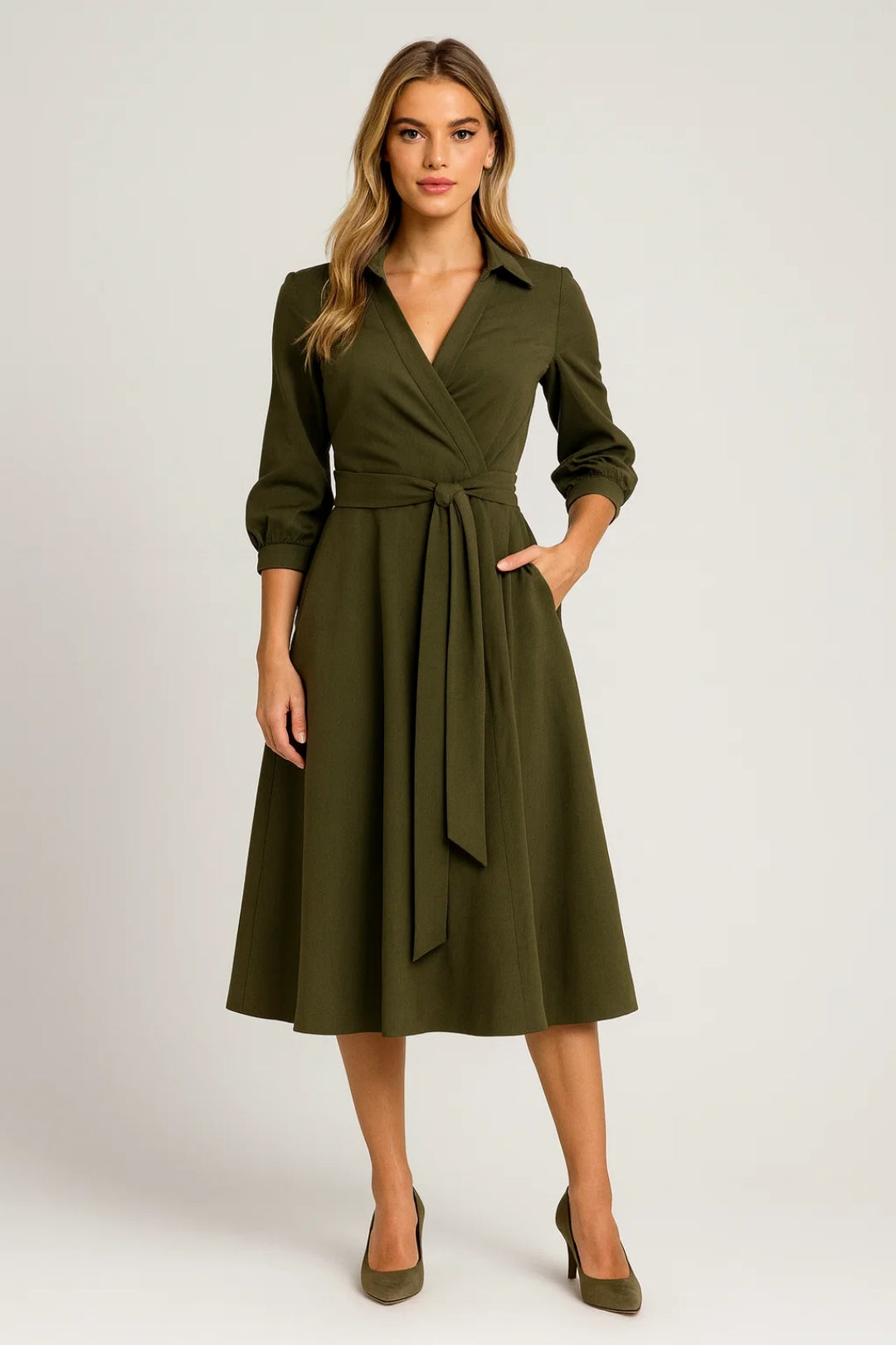 Midi Jurk Dames - Wrap Model met Ceintuur | Elegant