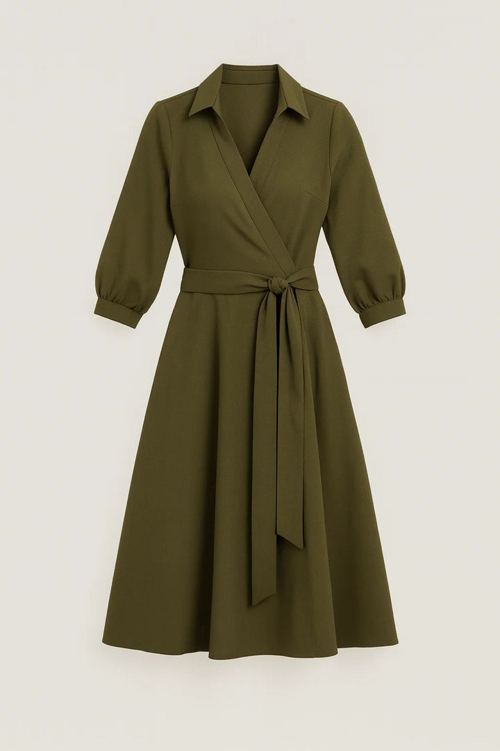 Midi Jurk Dames - Wrap Model met Ceintuur | Elegant