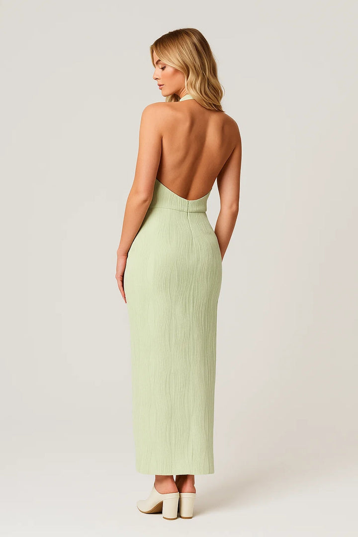 Midi Jurk Dames - Halter met Open Rug en Split | Spleet