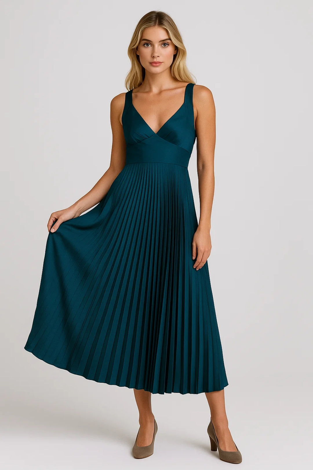 Maxi Jurk Dames - Diepe V-hals met Geplooide Rok | Elegant