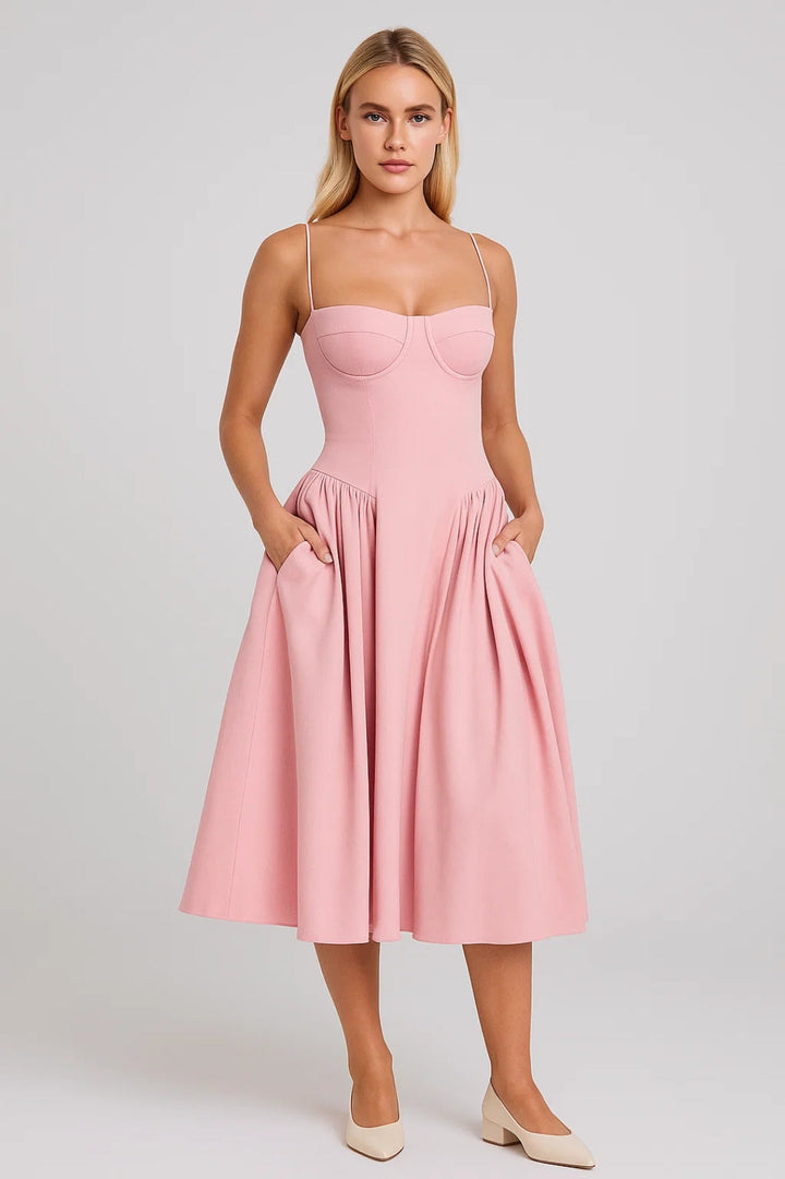 Midi Jurk Dames - Modern Lang Strapless Corset met Wijde Rok | Trendy