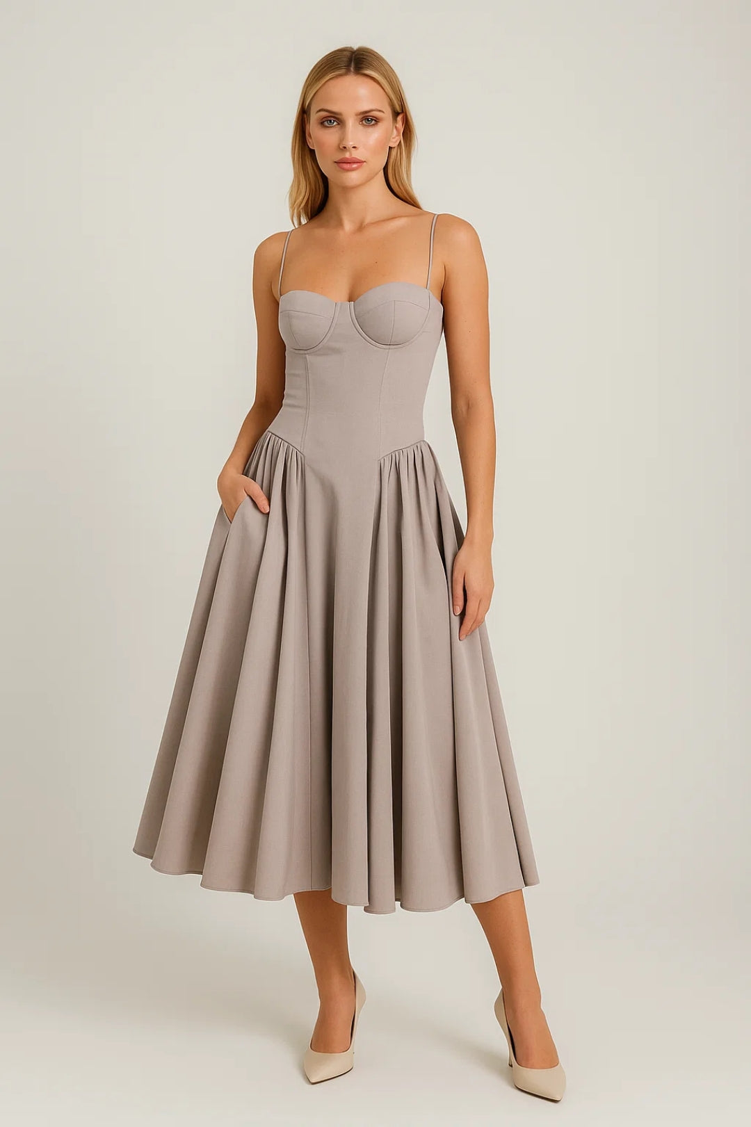 Midi Jurk Dames - Modern Lang Strapless Corset met Wijde Rok | Trendy