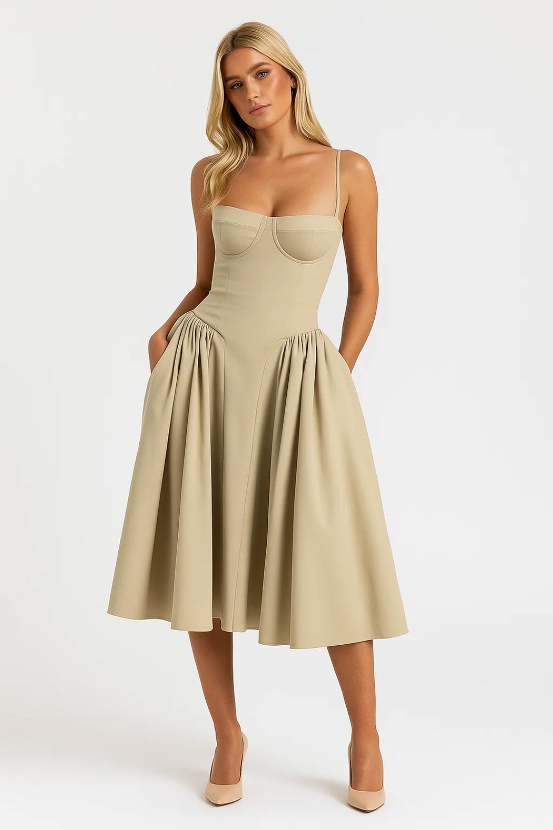 Midi Jurk Dames - Modern Lang Strapless Corset met Wijde Rok | Trendy