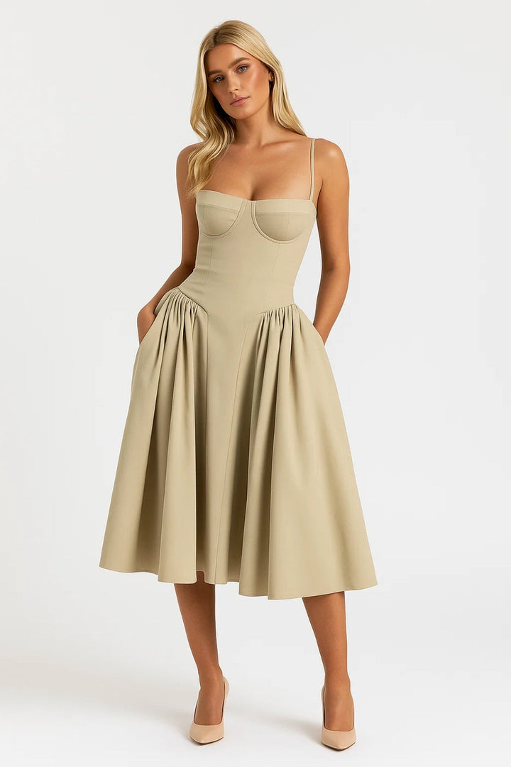 Midi Jurk Dames - Modern Lang Strapless Corset met Wijde Rok | Trendy