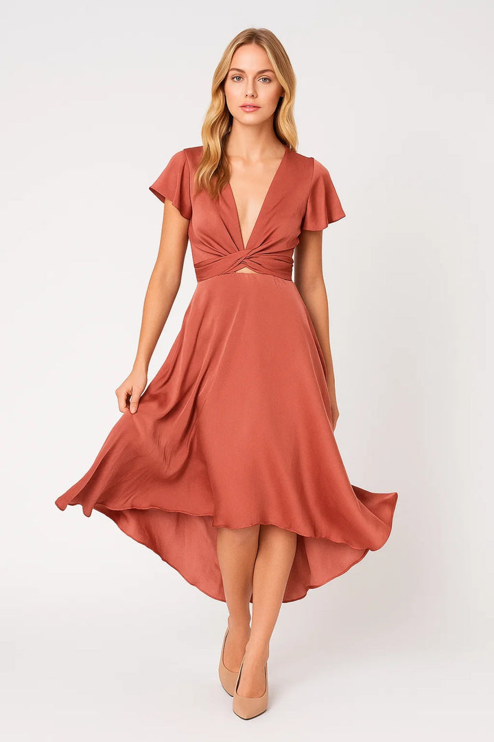 Midi Jurk Dames - Cut-out met Twist Detail | Elegant