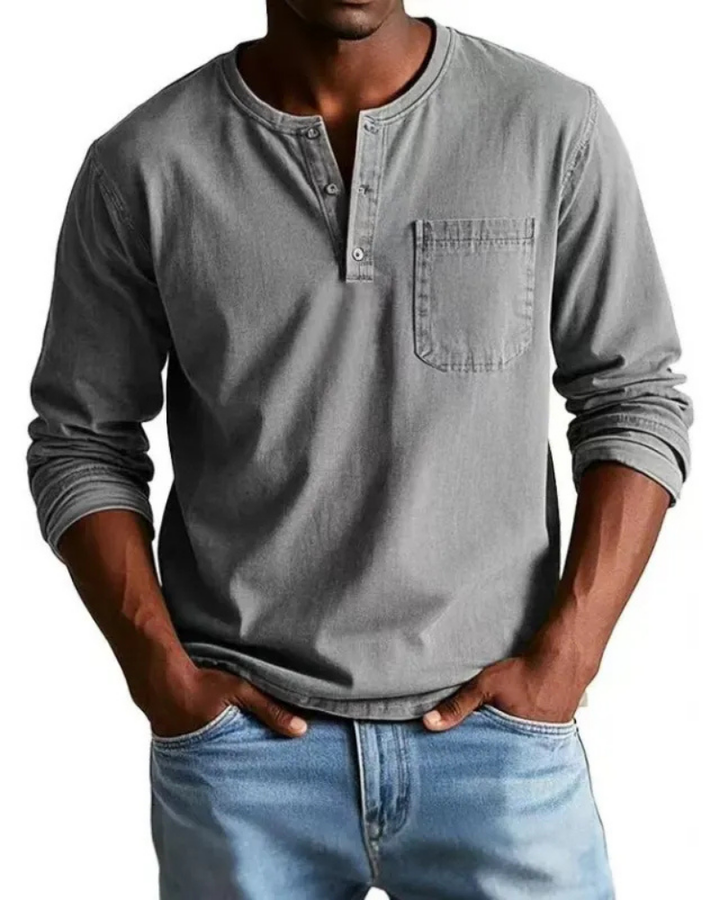 Denim Shirt Heren | Henley Halslijn & Praktische Borstzak