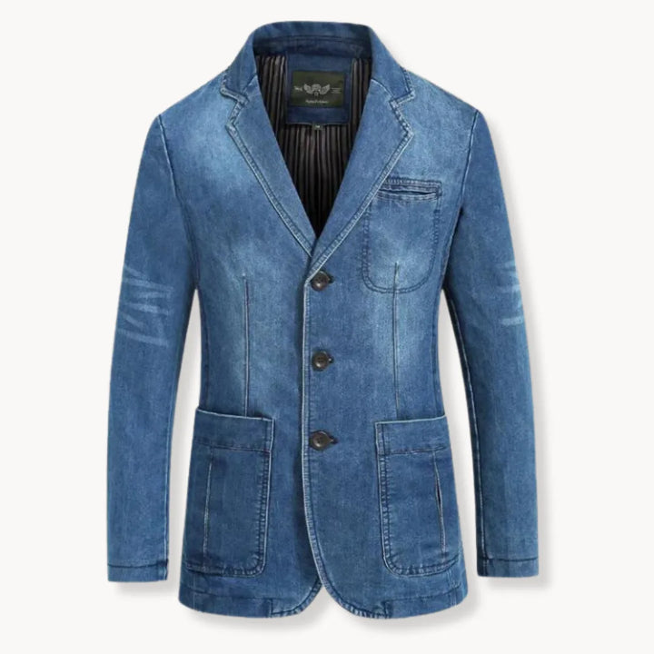Hugo | Denim blazer met reverskraag en opgestikte zakken