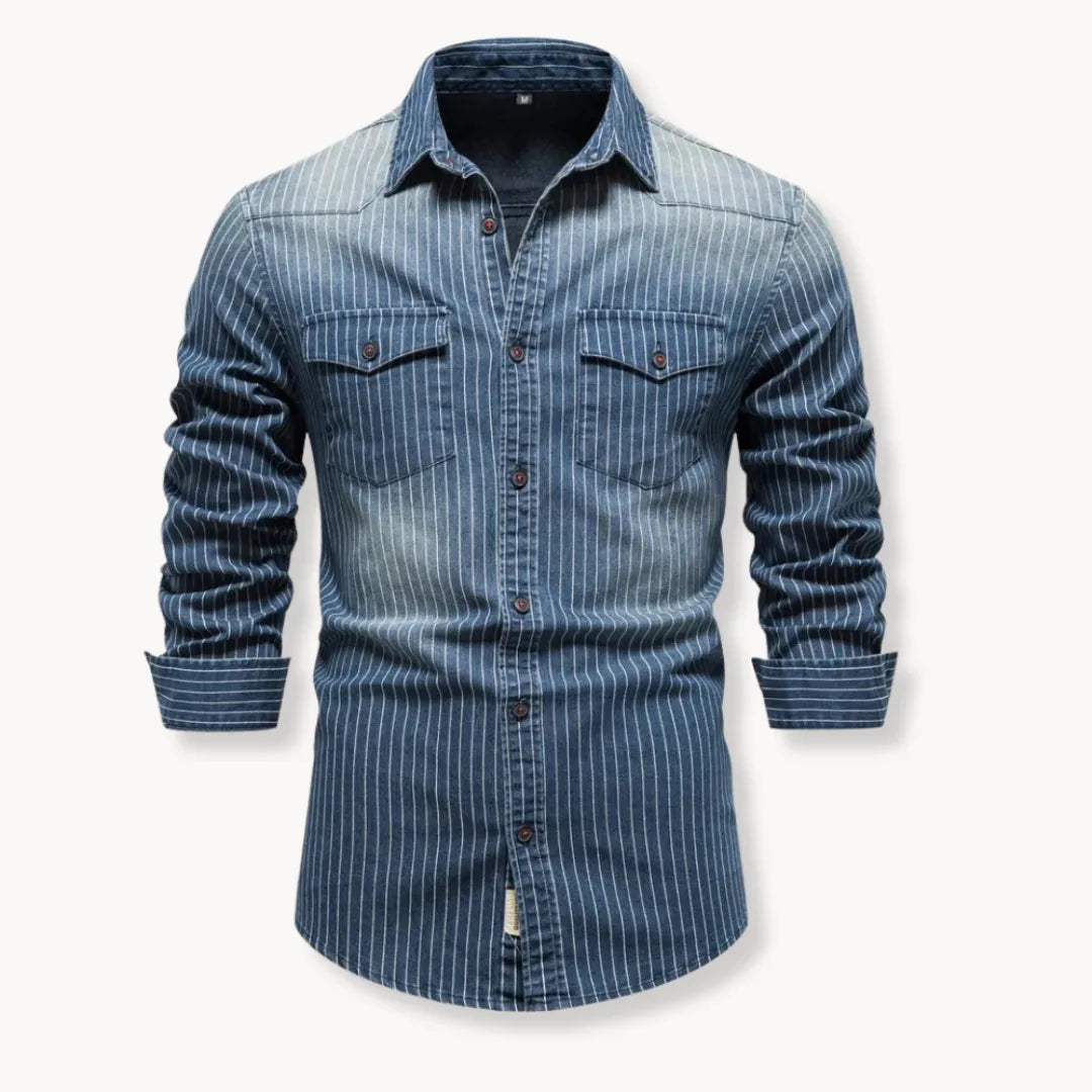Hugo | Denim overhemd met gestreept patroon en borstzakken