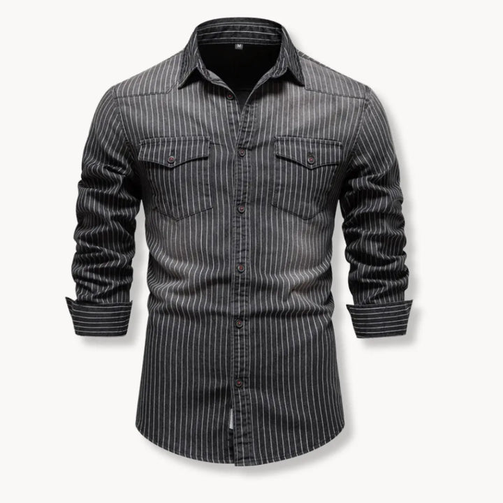 Hugo | Denim overhemd met gestreept patroon en borstzakken