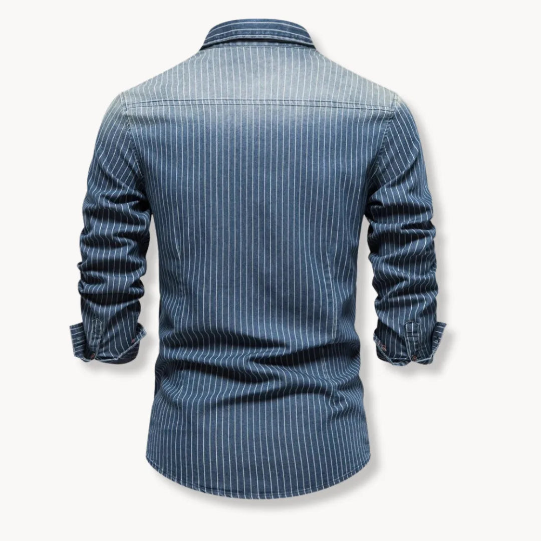 Hugo | Denim overhemd met gestreept patroon en borstzakken