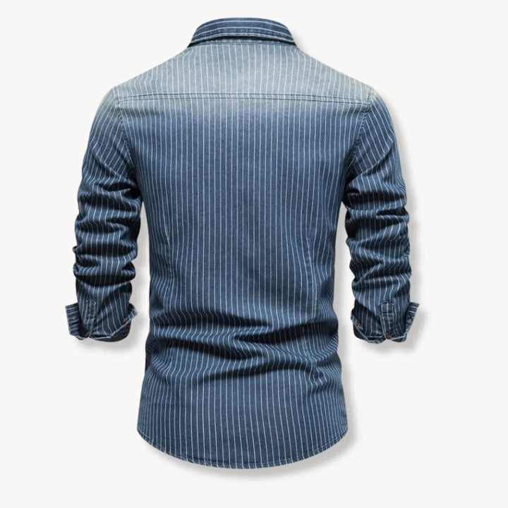 Hugo | Denim overhemd met gestreept patroon en borstzakken