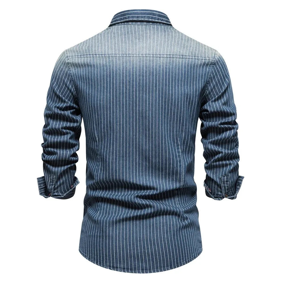 Hugo | Denim overhemd met gestreept patroon en borstzakken
