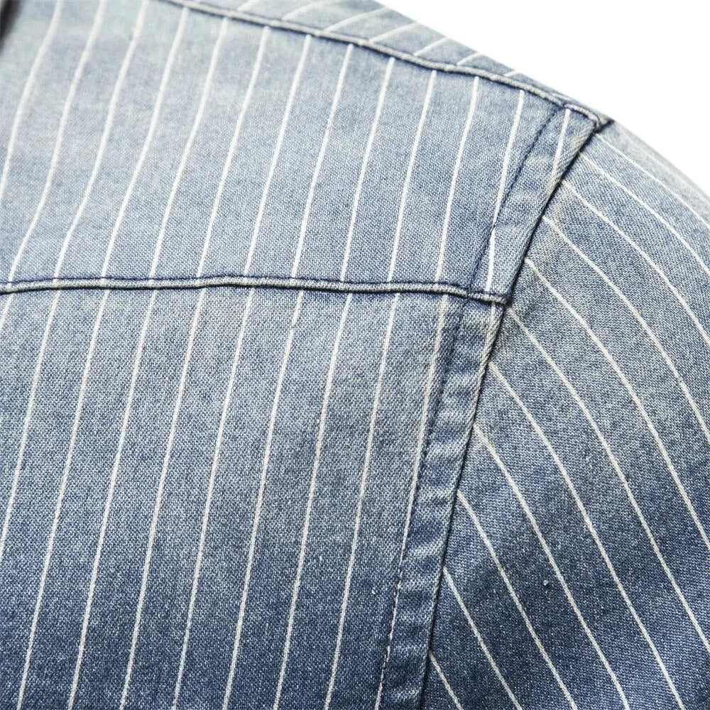 Hugo | Denim overhemd met gestreept patroon en borstzakken