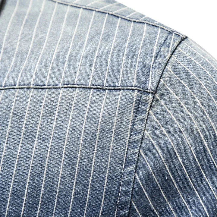 Hugo | Denim overhemd met gestreept patroon en borstzakken