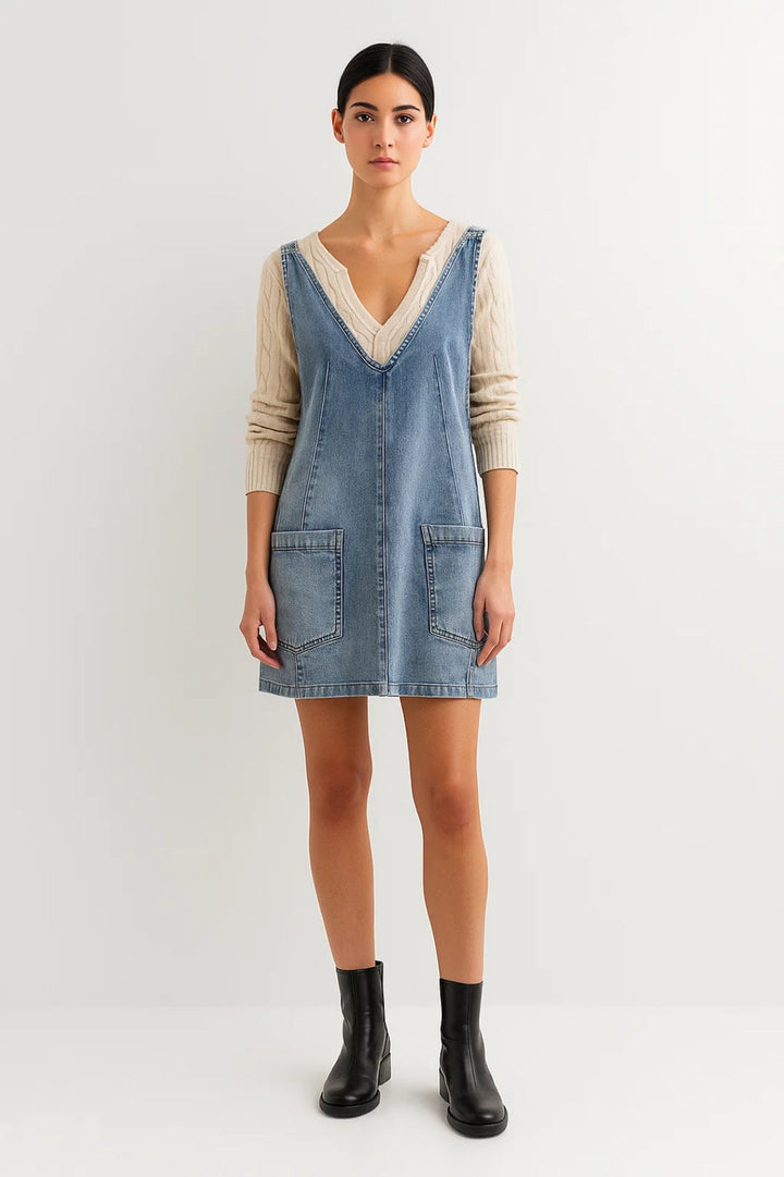 Mini Jurk Dames - Mouwloos met V-hals en Zakken | Casual