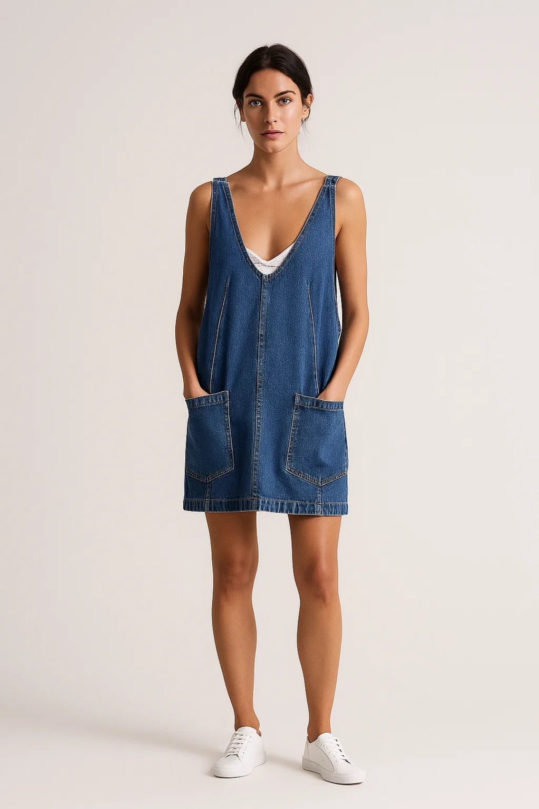 Mini Jurk Dames - Mouwloos met V-hals en Zakken | Casual