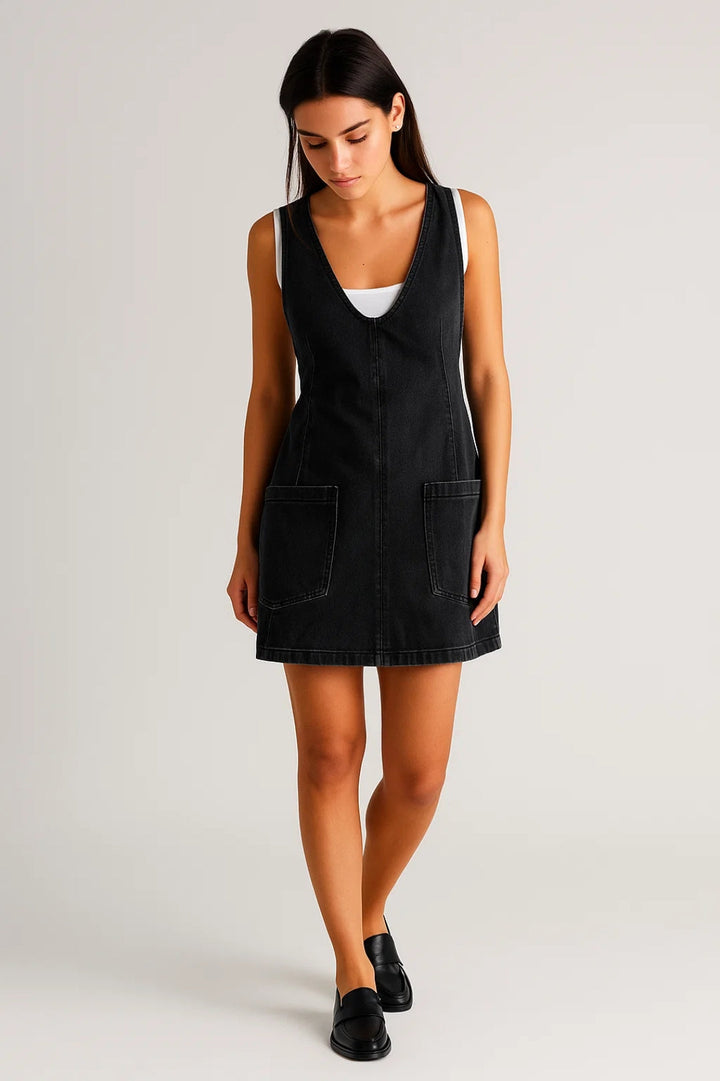 Mini Jurk Dames - Mouwloos met V-hals en Zakken | Casual
