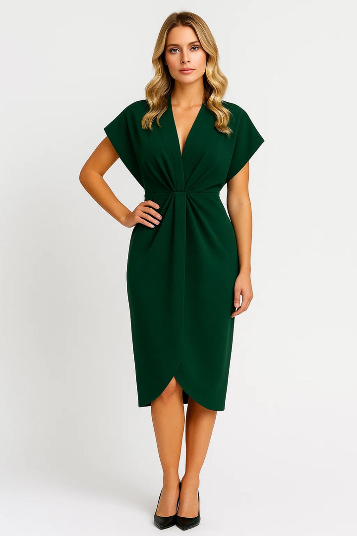 Midi Jurk Dames - Getailleerd met V-hals en Twist | Chique