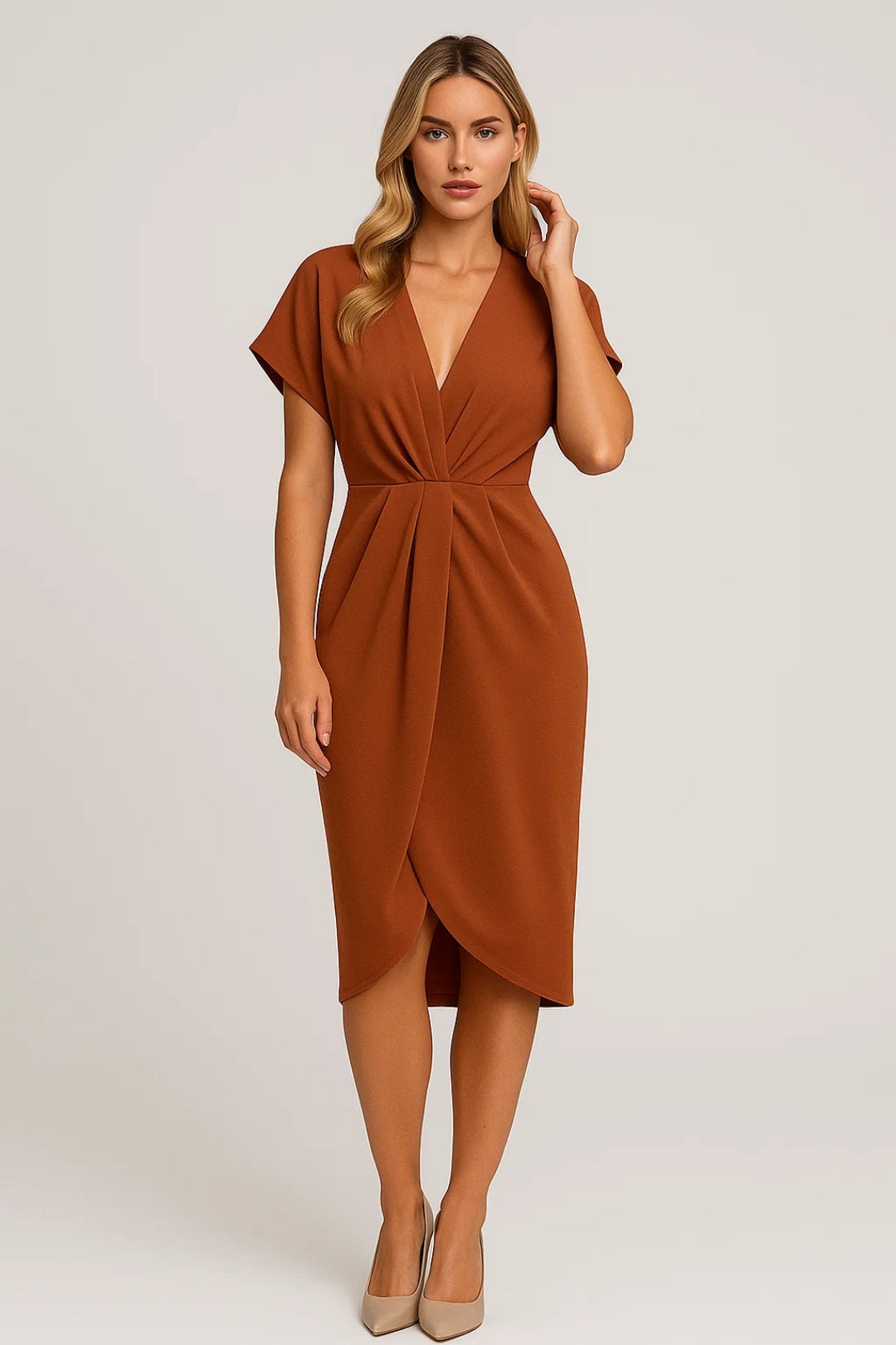 Midi Jurk Dames - Getailleerd met V-hals en Twist | Chique