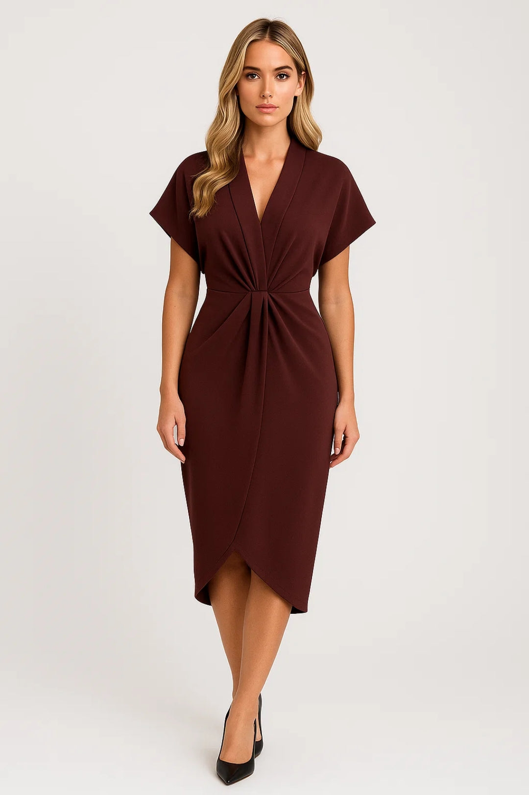 Midi Jurk Dames - Getailleerd met V-hals en Twist | Chique