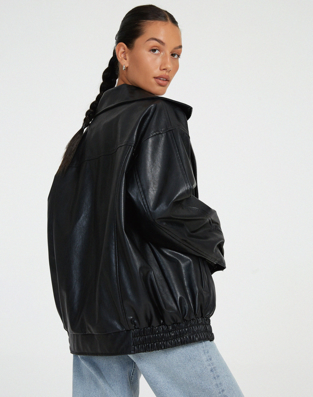 Oversized Leren Jack dames met rits