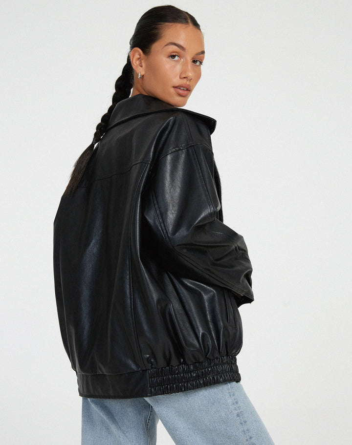 Oversized Leren Jack dames met rits