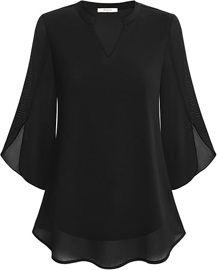 Dames Elegante Blouse met V-Hals en Wijde Mouwen