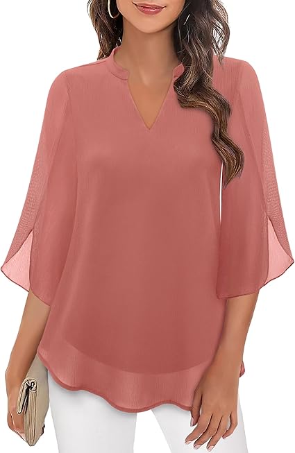 Dames Elegante Blouse met V-Hals en Wijde Mouwen