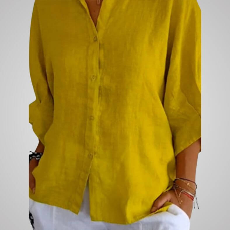 Dames Linnen Blouse Met Lange Mouwen En Losse Pasvorm