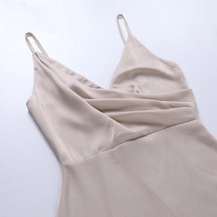 Fenna - Elegante Bruiloft Gastenjurk Dames met Waterval V-hals en Hoge Split