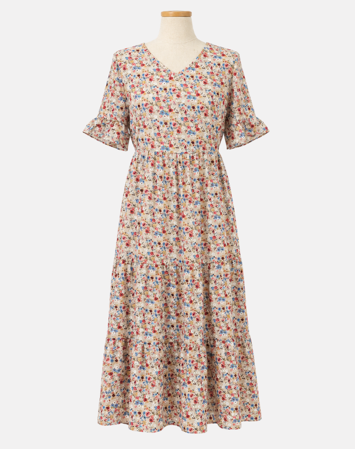 Bohemian Bloemenprint Midi Zomerjurk met Korte Mouwen voor Dames