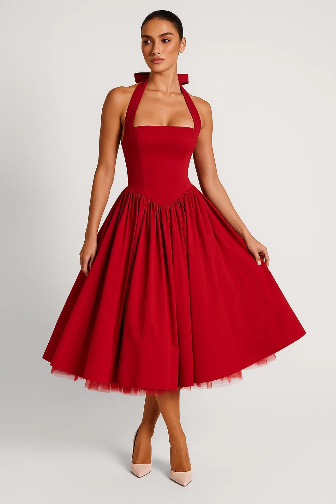 Midi Jurk Dames - Halter Neck met Wijde A-lijn | Chique