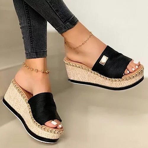 Sleehak Sandalen Dames Met Plateau Zool En Open Teen