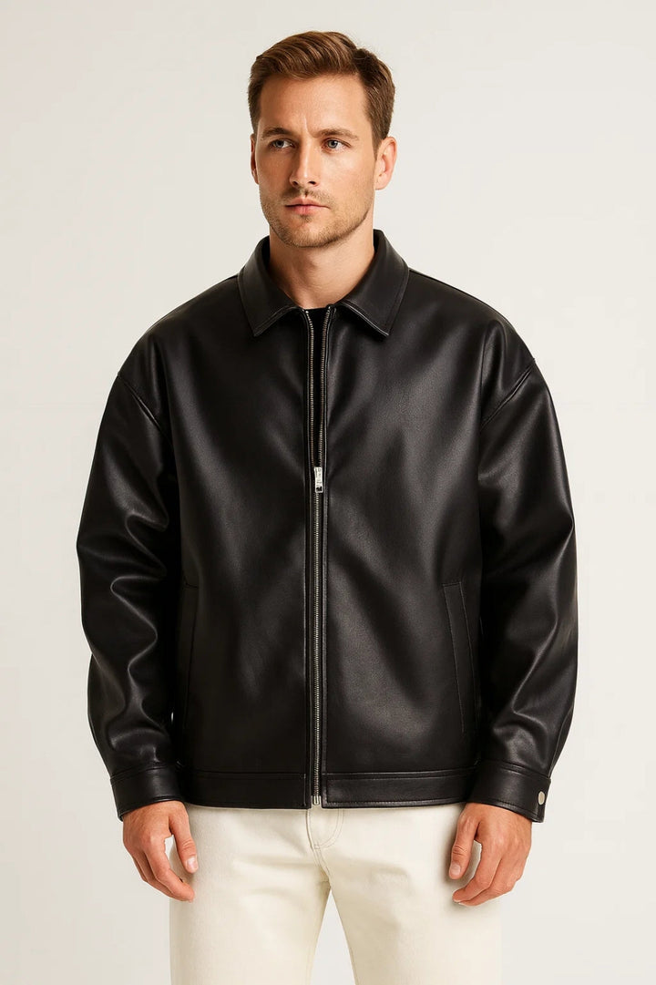 Biker Jas Heren - Oversized Jack met Klassieke Kraag en Rits | Stoer