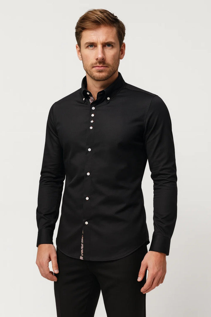 Overhemd Heren - Slim Fit Button-Down met Bloemen Binnenkraag | Casual