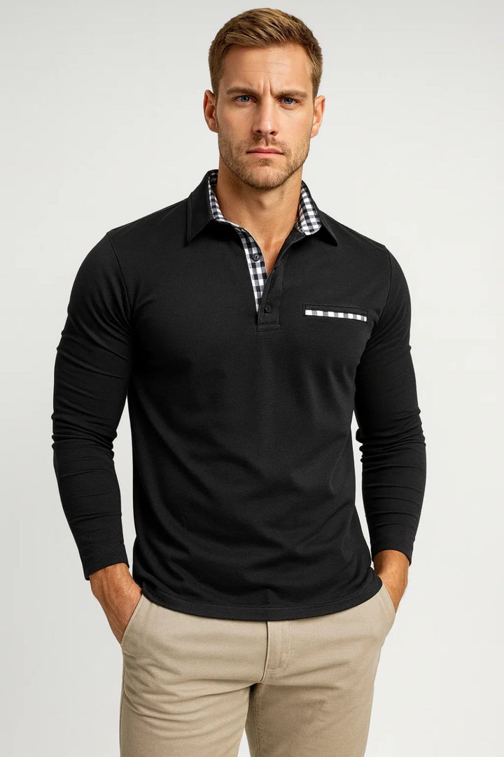 Polo Heren - Regular Fit Lange Mouw met Geruite Binnenkraag | Casual