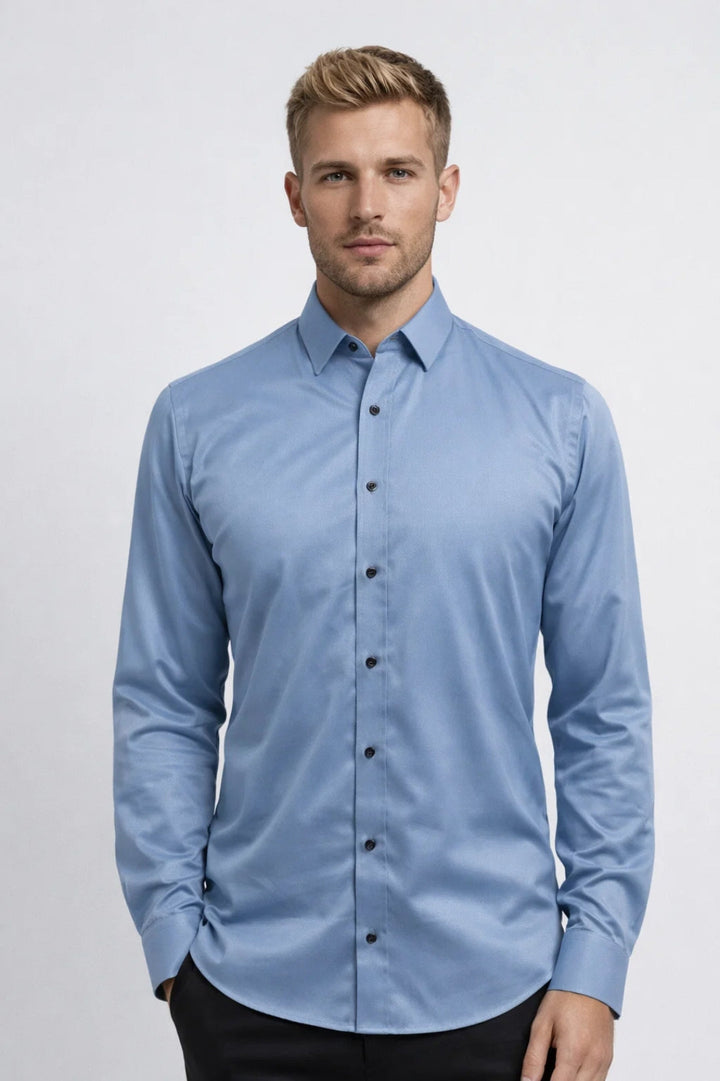 Overhemd Heren - Slim Fit Lange Mouw met Donkere Knopen | Zakelijk