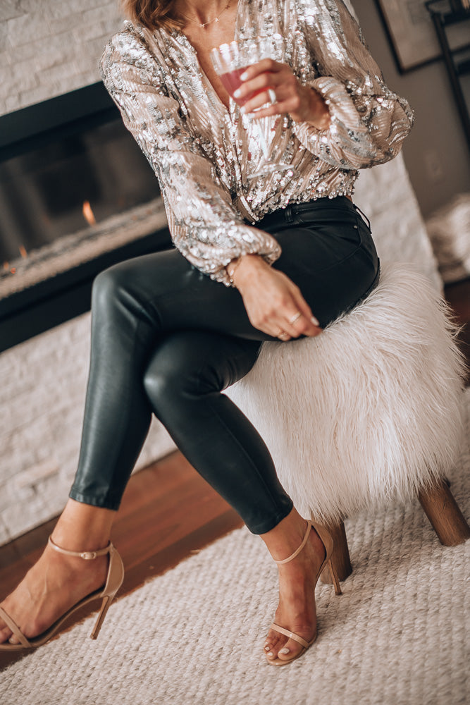 Feestelijke Dames Blouse met Pailletten en Lange Mouwen