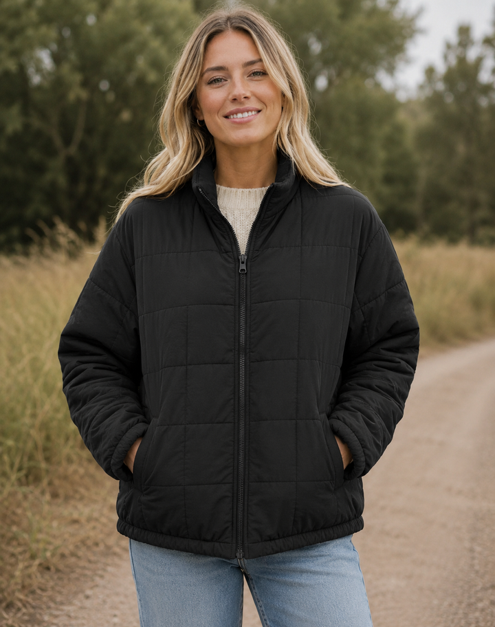 Quilted Bomberjack Met Ritssluiting En Steekzakken