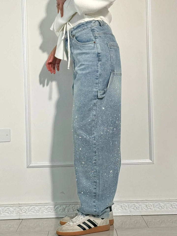 Trendy Glanzende Dames Jeans met Wijde Pijpen