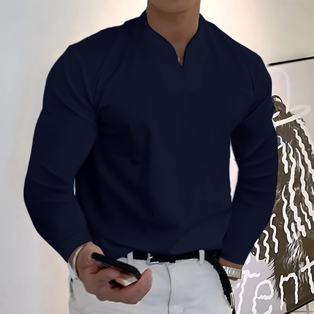 Jesse | Heren Slim Fit V-Hals Lange Mouw Polo