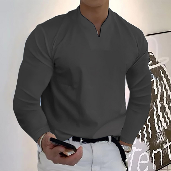 Jesse | Heren Slim Fit V-Hals Lange Mouw Polo
