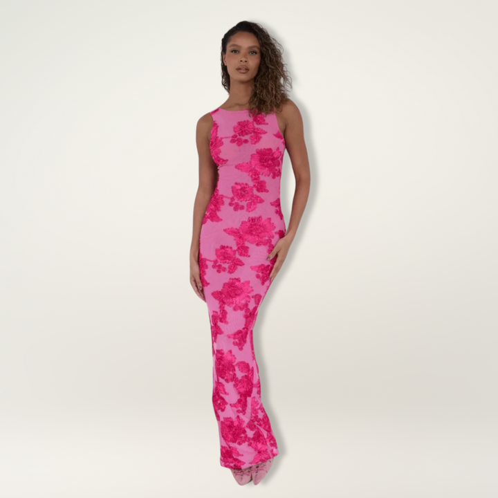 Julia - Romantische Bruiloft Gastenjurk Dames met Bloemenprint en Ronde Hals