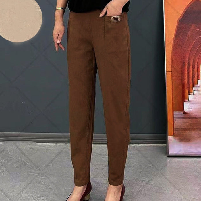 Katoenen broek met rechte pasvorm en elastische taille