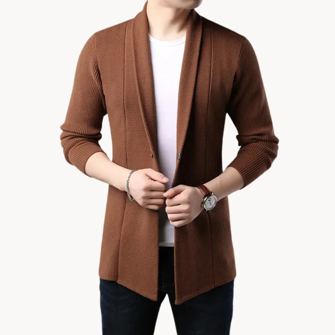 Hugo | Lange cardigan met open voorkant en ribbelstructuur