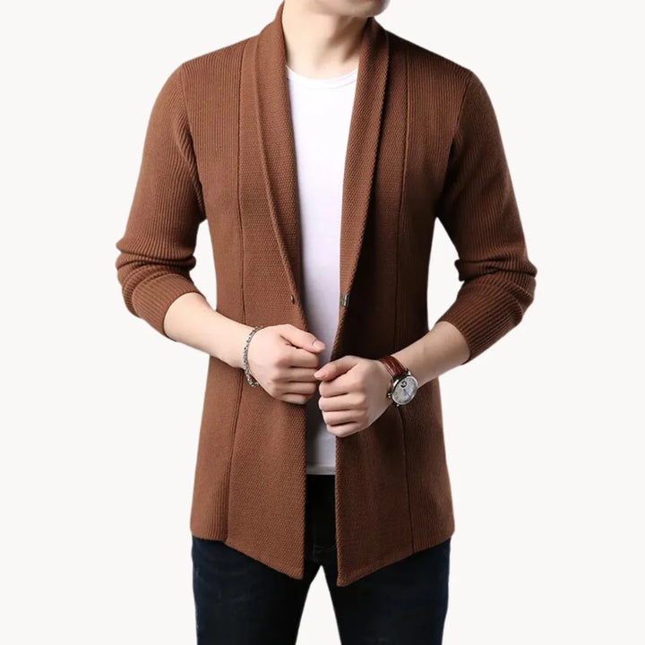 Hugo | Lange cardigan met open voorkant en ribbelstructuur